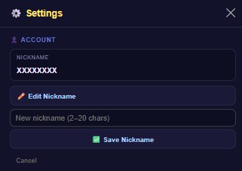 Floor Is Lava Settings Account section with the Edit Nickname field and Save Nickname button