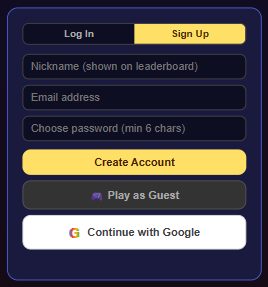 Floor Is Lava Sign Up screen with a Continue with Google button beneath the email sign-up form