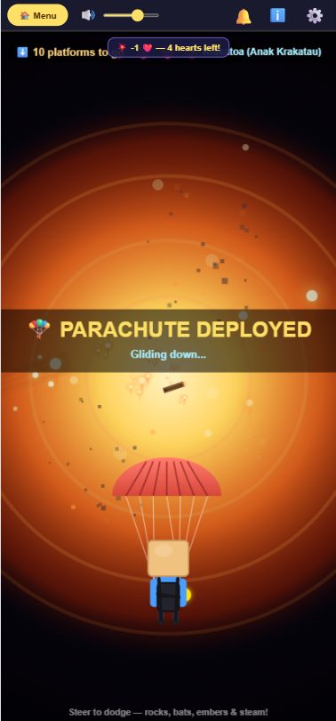 Floor Is Lava parachute deployed near the end of the descent with the Gliding down message shown