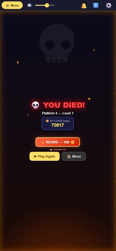 Floor Is Lava game-over screen for a Premium player showing the REVIVE button costing 100 coins
