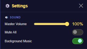 Floor Is Lava Settings drawer Sound section with Master Volume slider, Mute All and Background Music toggles