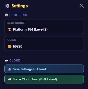 Floor Is Lava Settings showing the read-only Progress stats and the Cloud save and force-sync buttons